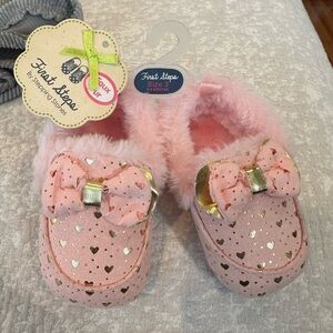 First Steps Pink and Gold Baby Slippers